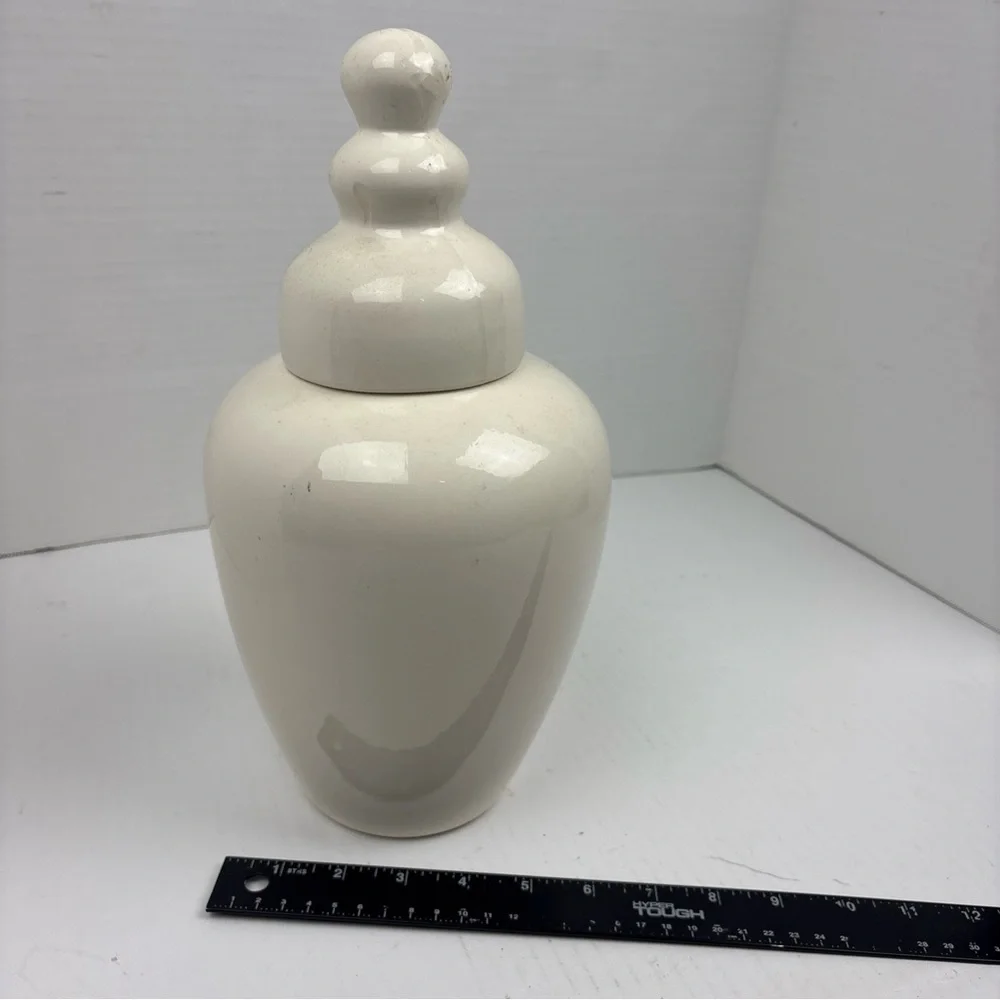 Butterflly Sunflower Ceramic Urn Vase with Lid Off White Yellow Whimsy Crafty